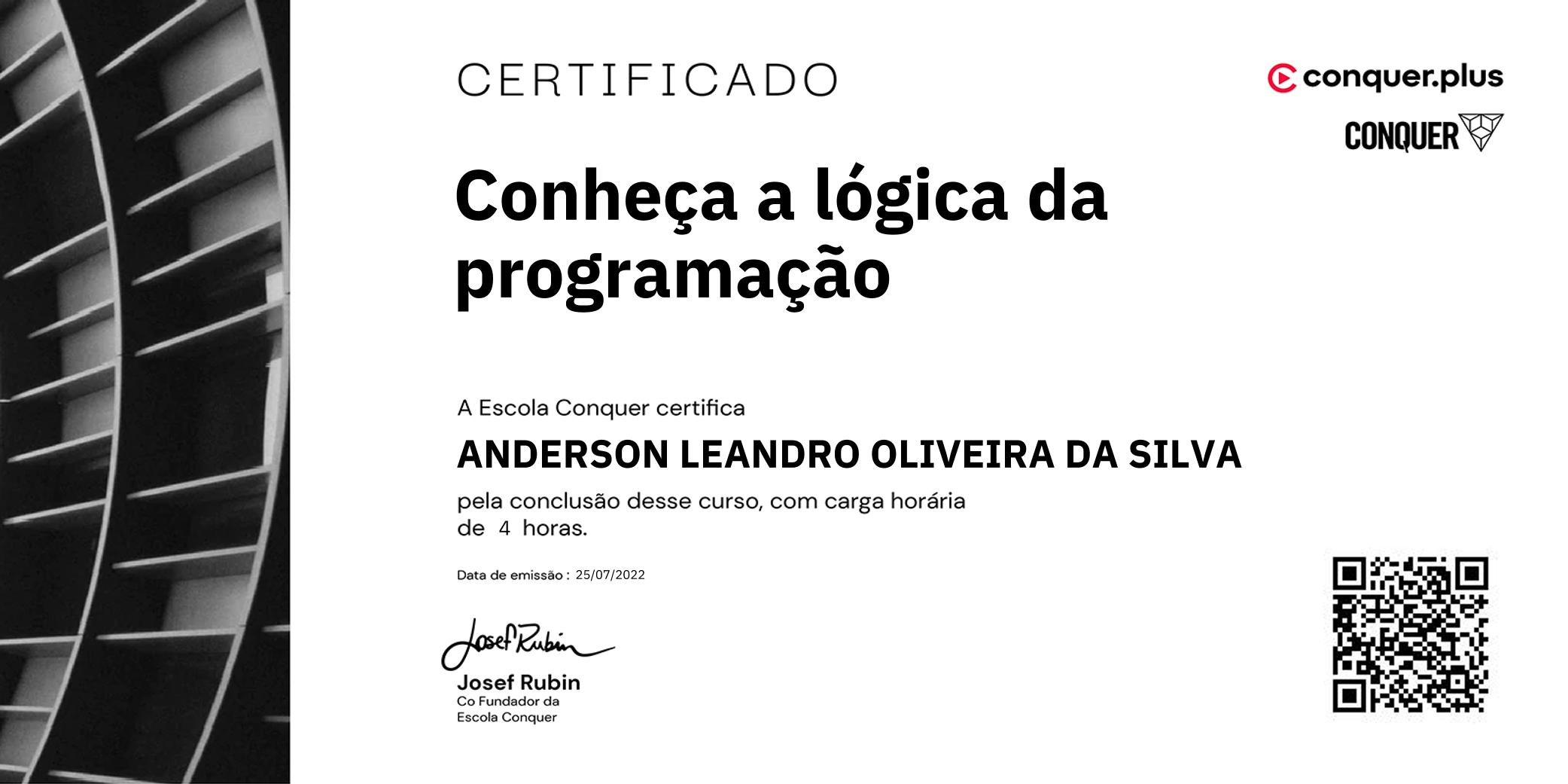Certificado de Conheça a lógica da programação